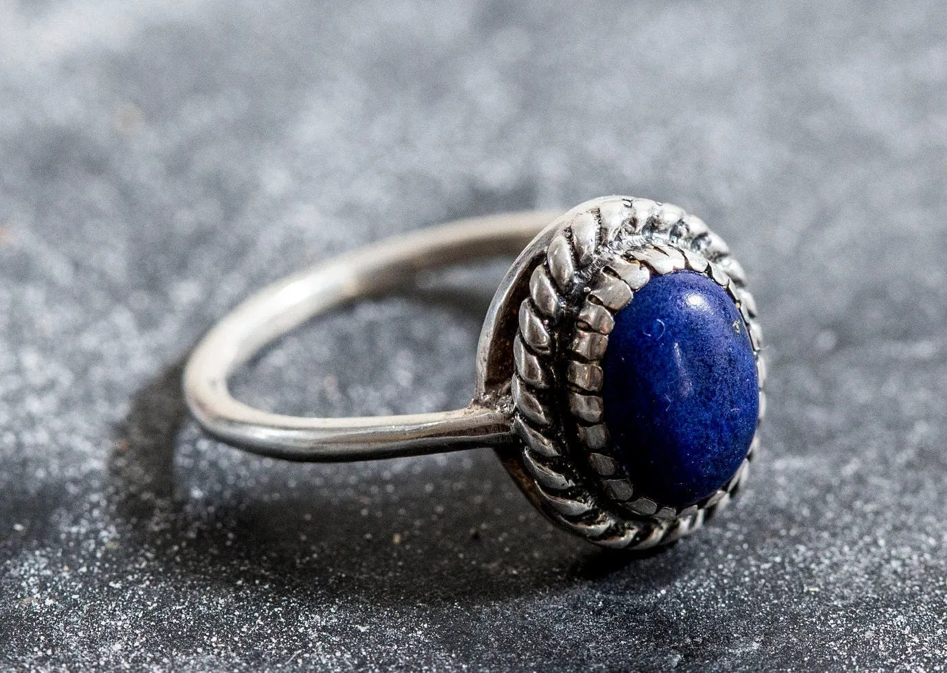 Blue Vintage Ring - Natural Lapis Lazuli Ring - Blue Solitaire Ring