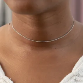 Bolo Style 14k White Gold and Dainty Diamond Choker