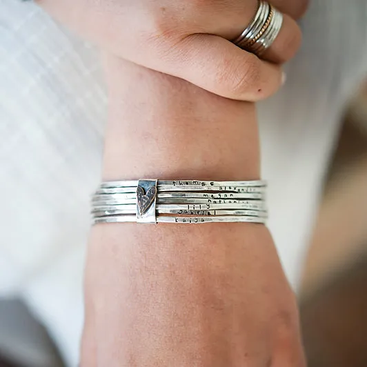 Bound by Love Hand Stamped Sterling Bangle Set