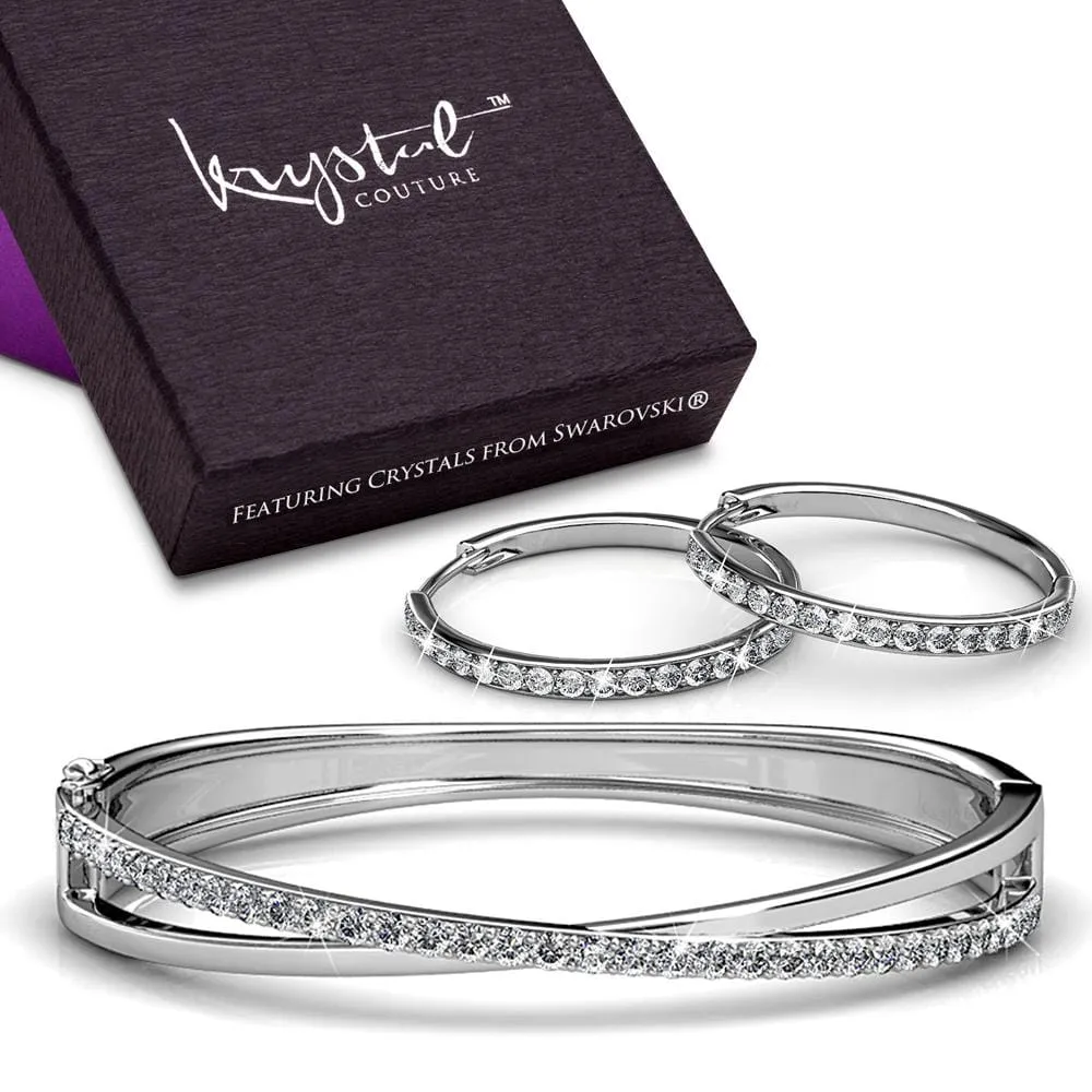 Boxed Perfection Bangle And Earrings Set White Gold Embellished with SWAROVSKI Crystals