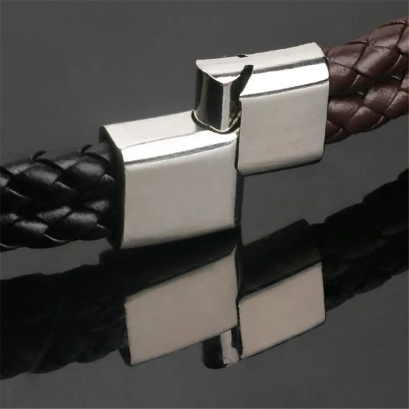 Bracelet High Quality Charm Braided Black Brown Genuine Leather