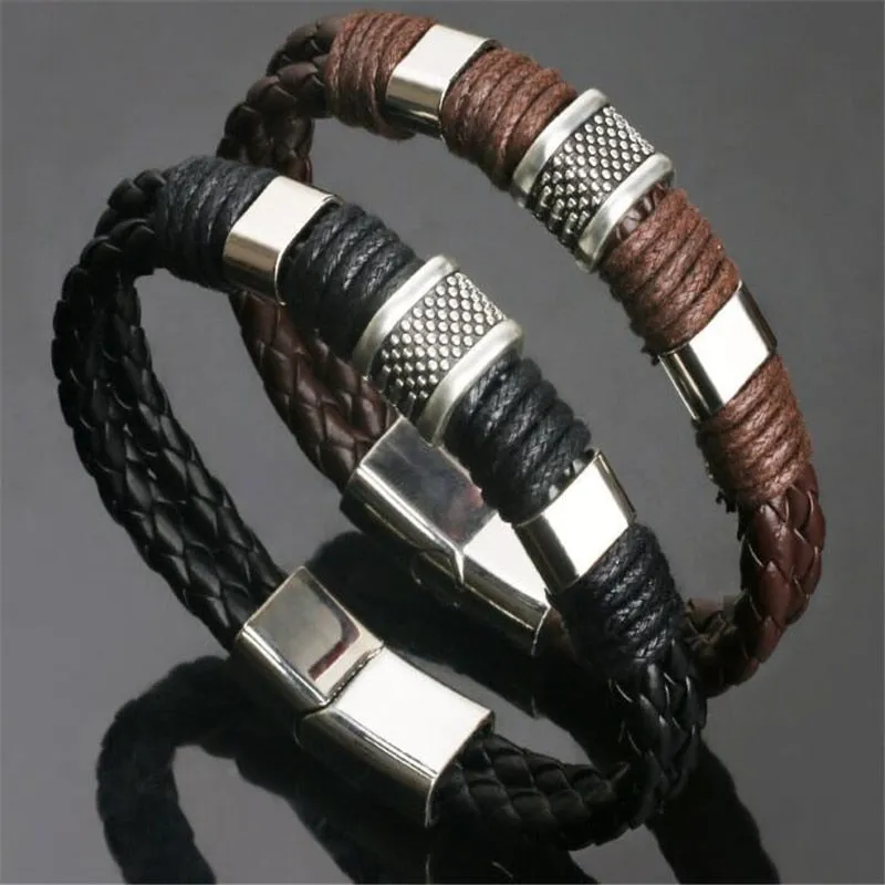 Bracelet High Quality Charm Braided Black Brown Genuine Leather