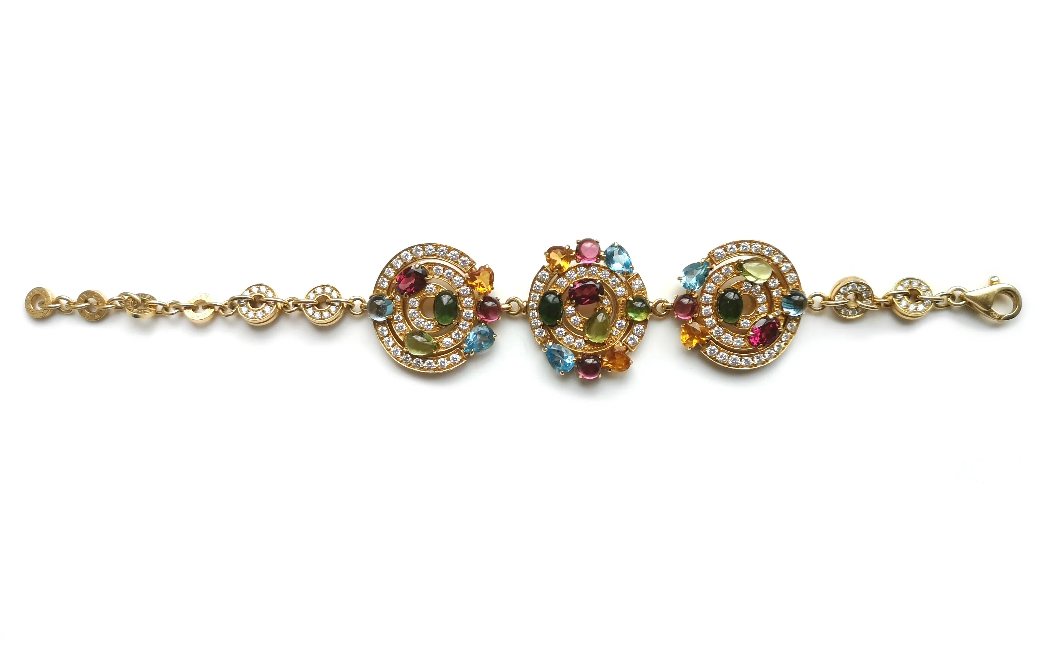 Bulgari Astrale Diamond Citrine, Green, Pink Tourmaline & Blue Topaz Bracelet