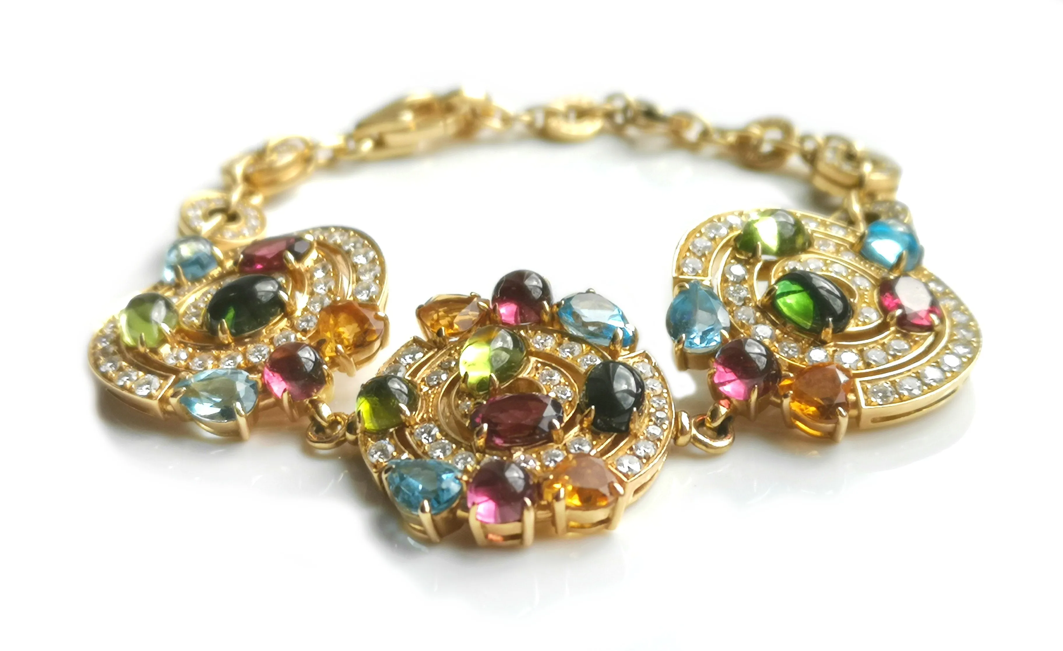 Bulgari Astrale Diamond Citrine, Green, Pink Tourmaline & Blue Topaz Bracelet