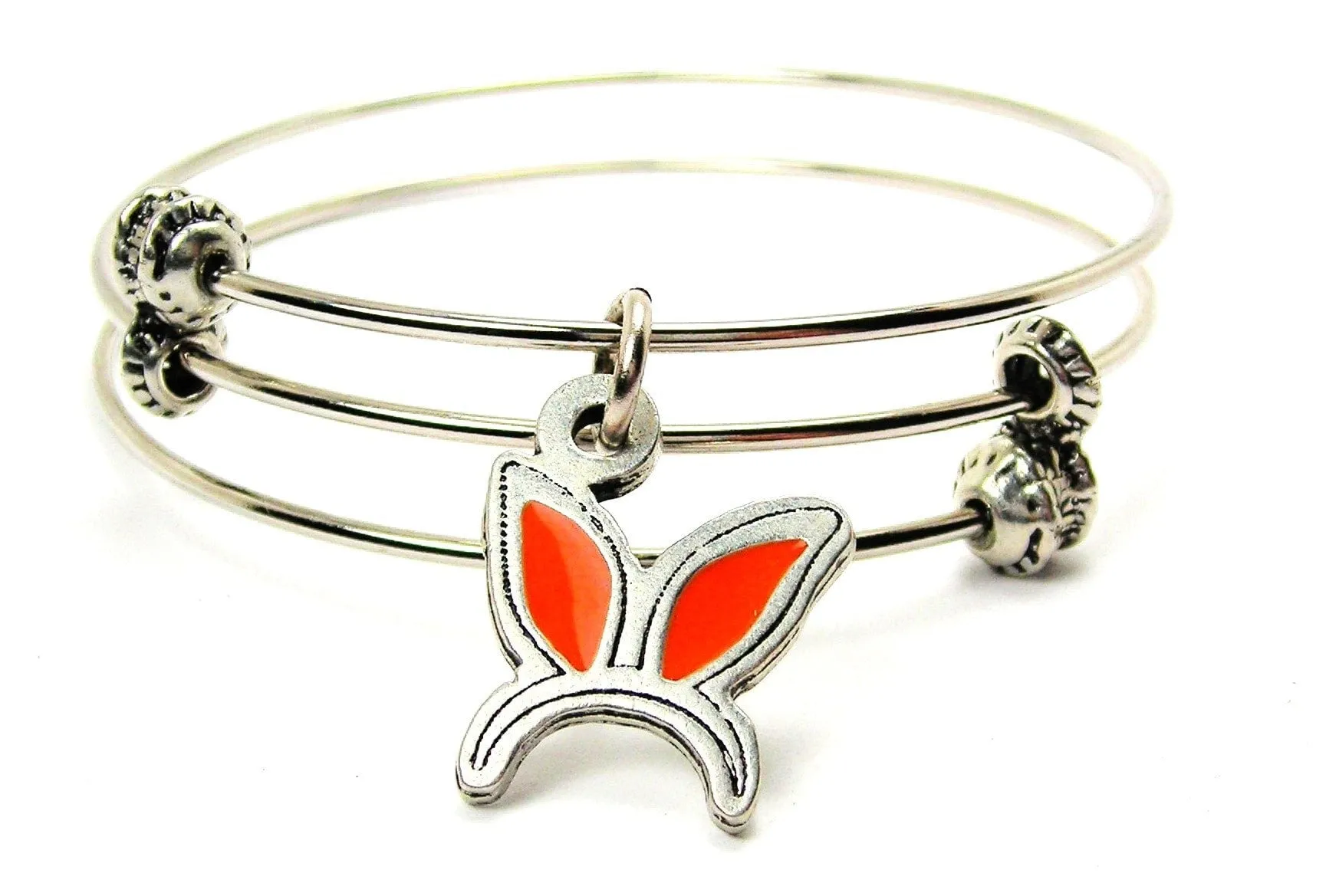 Bunny Ears Headband Hand Painted Pumpkin Orange Triple Style Expandable Bangle Bracelet