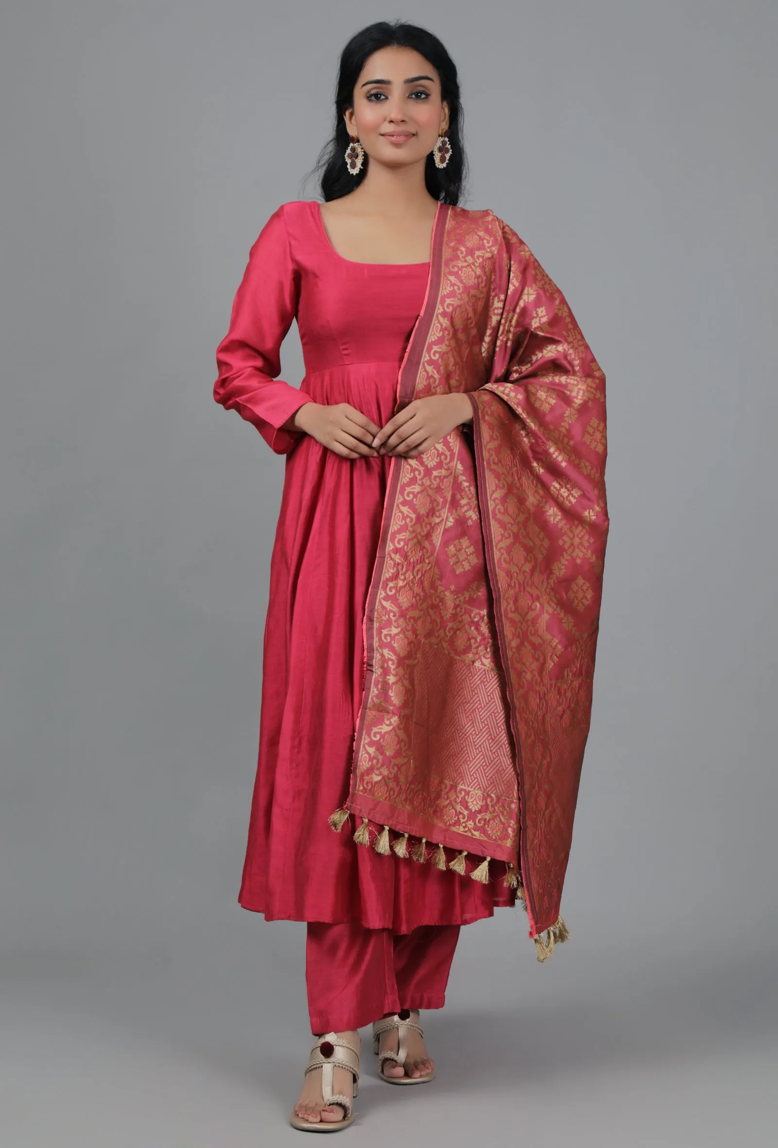 Burnt Coral Chanderi Brocade Dupatta