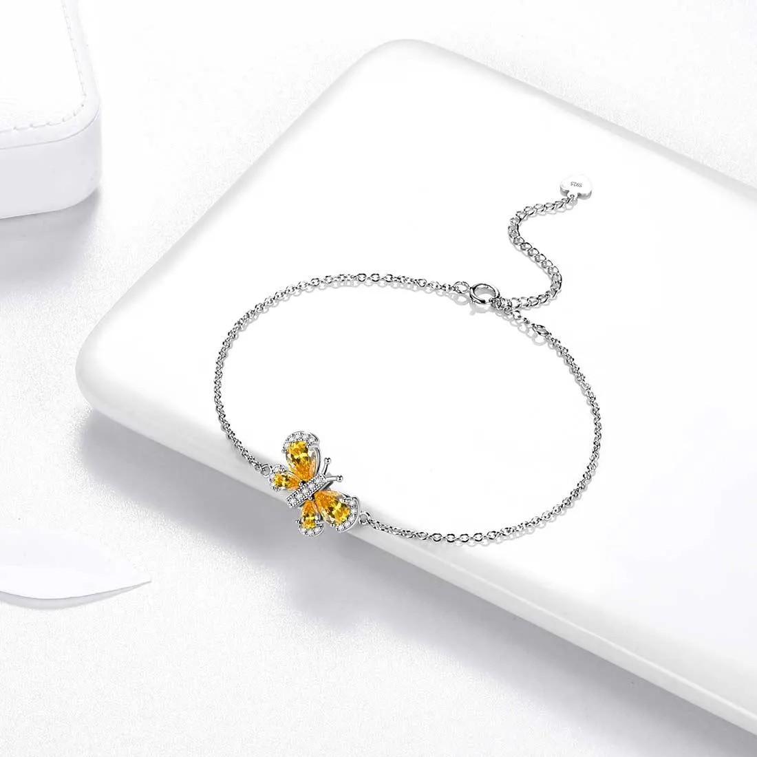 Butterfly Bracelet Birthstone November Citrine Crystal Women Girls Jewelry Birthday Gift