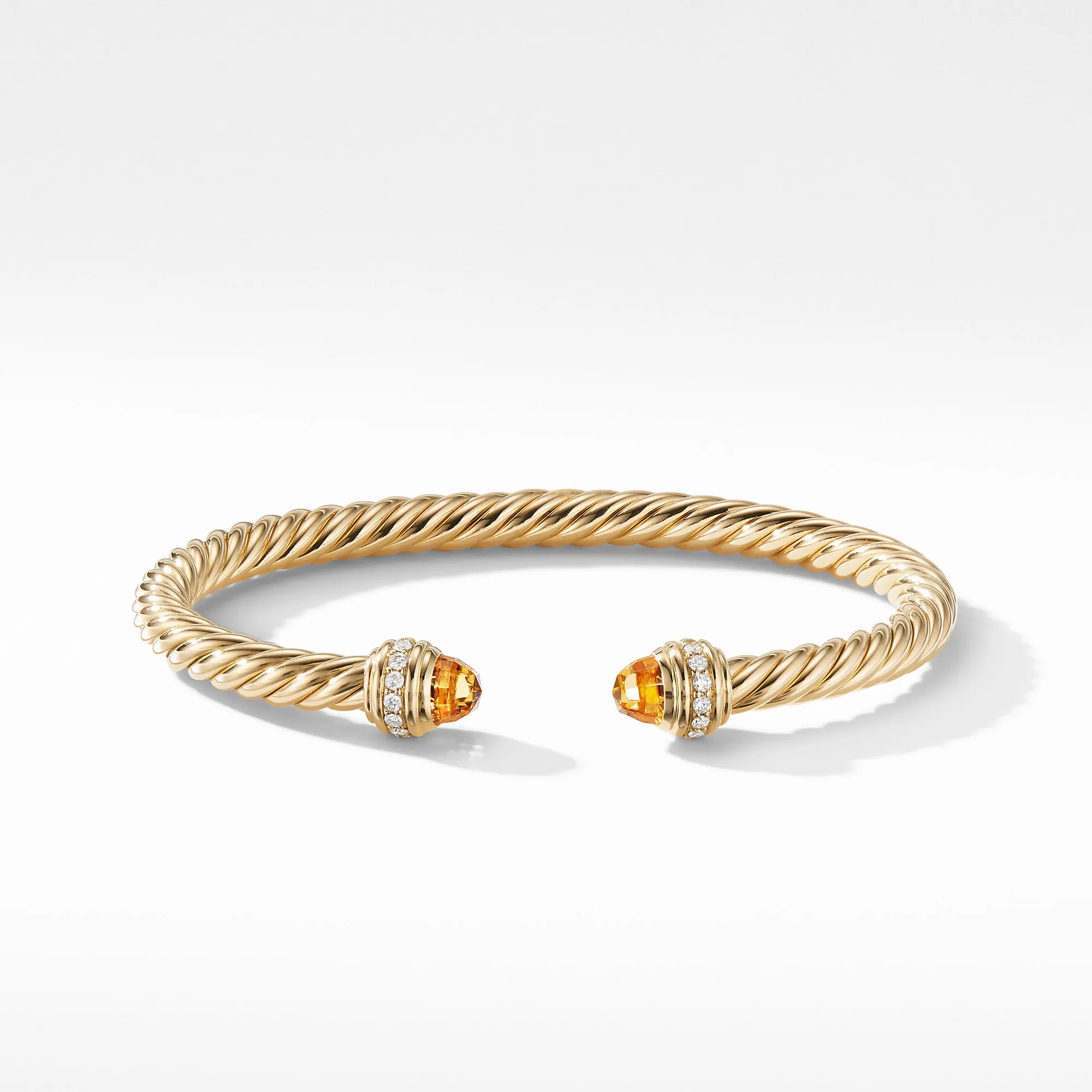 Cable Bracelet in 18K Gold with Citrine and Diamonds, Size Medium