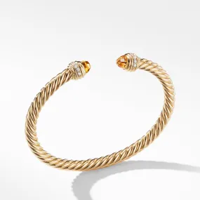 Cable Bracelet in 18K Gold with Citrine and Diamonds, Size Medium