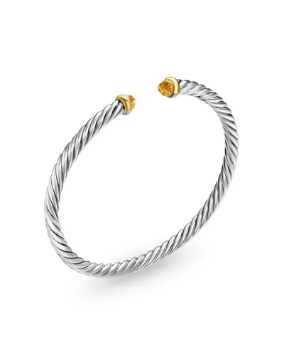 Cable Flex Bracelet in Sterling Silver with 14K Yellow Gold and Citrine, 4mm