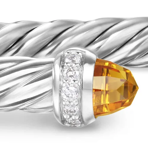 Cablespira Flex Bracelet in Sterling Silver with Citrine and Diamonds, 4mm, Size Medium