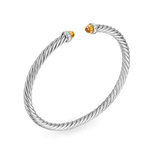 Cablespira Flex Bracelet in Sterling Silver with Citrine and Diamonds, 4mm, Size Medium