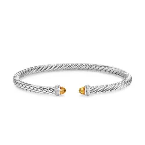 Cablespira Flex Bracelet in Sterling Silver with Citrine and Diamonds, 4mm, Size Medium