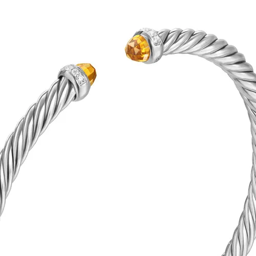 Cablespira Flex Bracelet in Sterling Silver with Citrine and Diamonds, 4mm, Size Medium