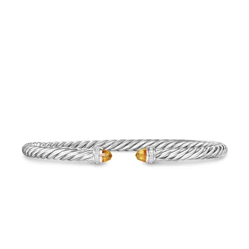 Cablespira Flex Bracelet in Sterling Silver with Citrine and Diamonds, 4mm, Size Medium