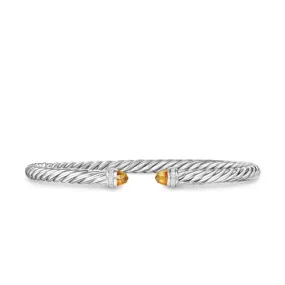 Cablespira Flex Bracelet in Sterling Silver with Citrine and Diamonds, 4mm, Size Medium