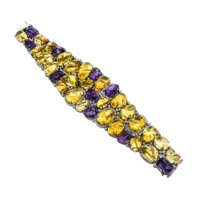 Cabochon Amethyst,Citrine and diamond Statement Bracelet