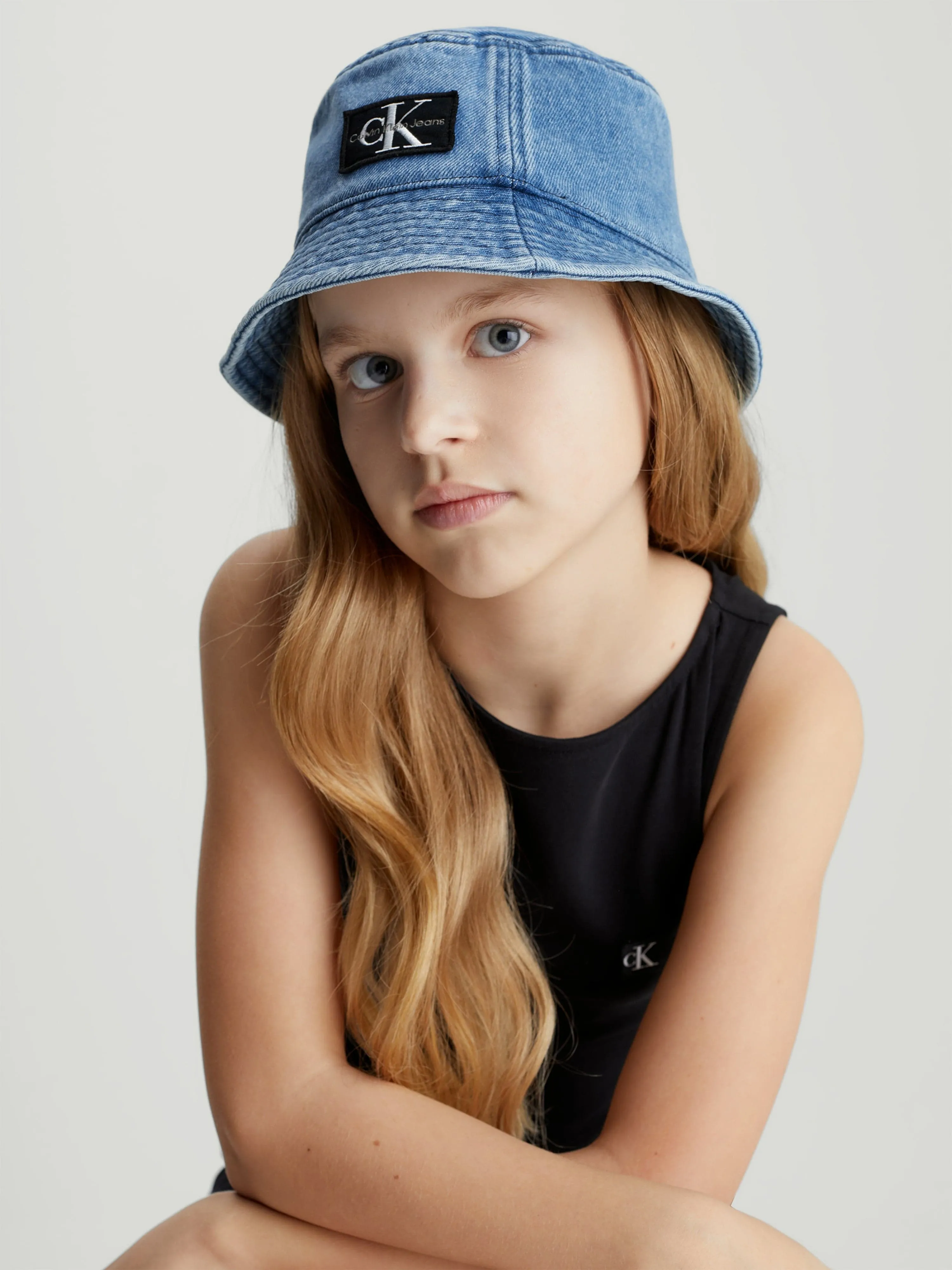 Calvin Klein Kids Denim Bucket Hat in Blue