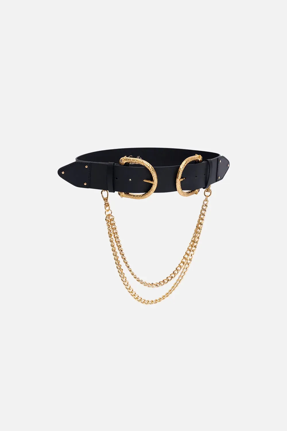 CAMILLA SOLID BLACK DOUBLE LEOPARD BUCKLE BELT