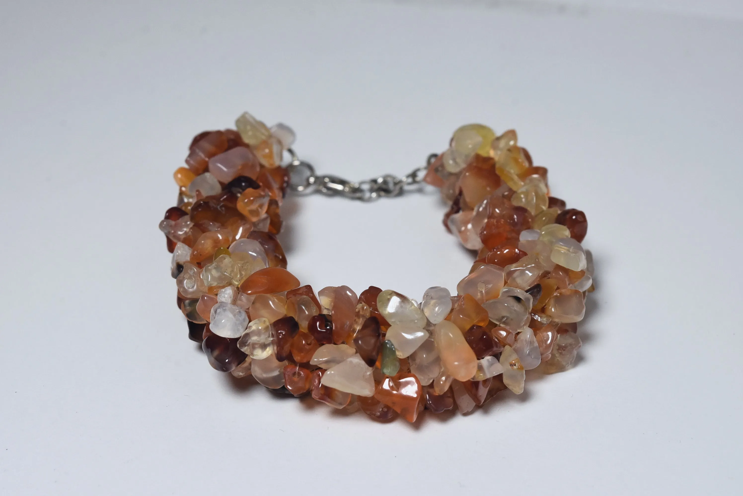 Carnelian Citrine and Quartz Chunky Beaded Bracelet