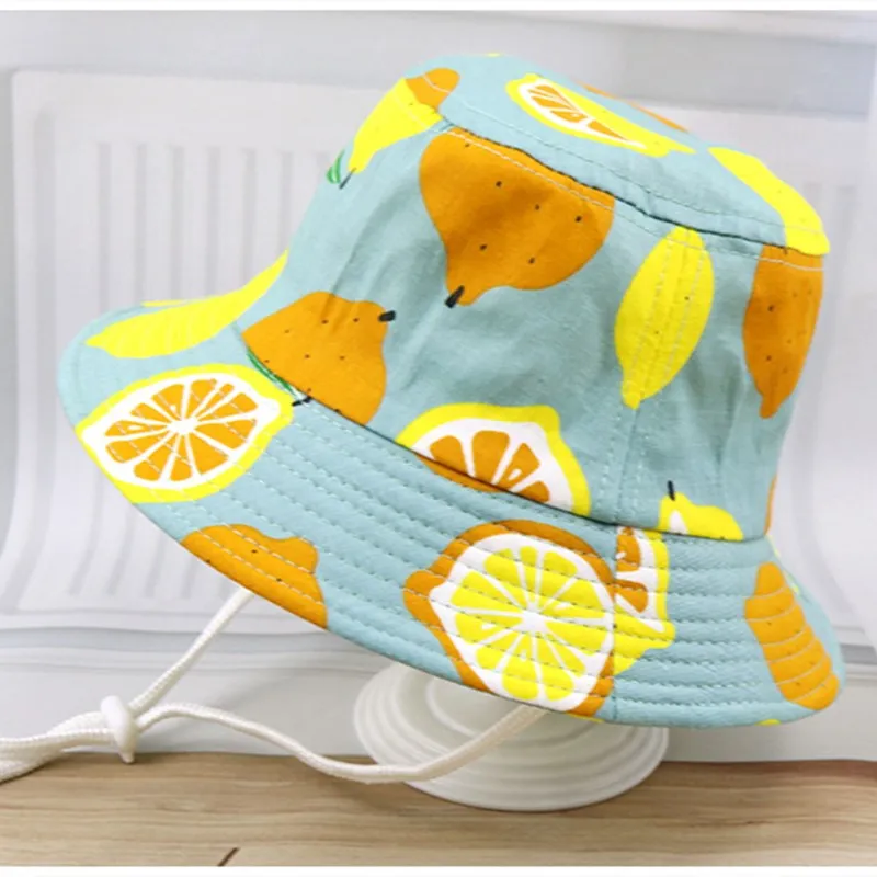 Cartoon Baby Panama Beach Sun Hat Summer Children Girl Bucket Cap Kids Fruit Print Outdoor Hats Toddler Girls Fisherman Visor