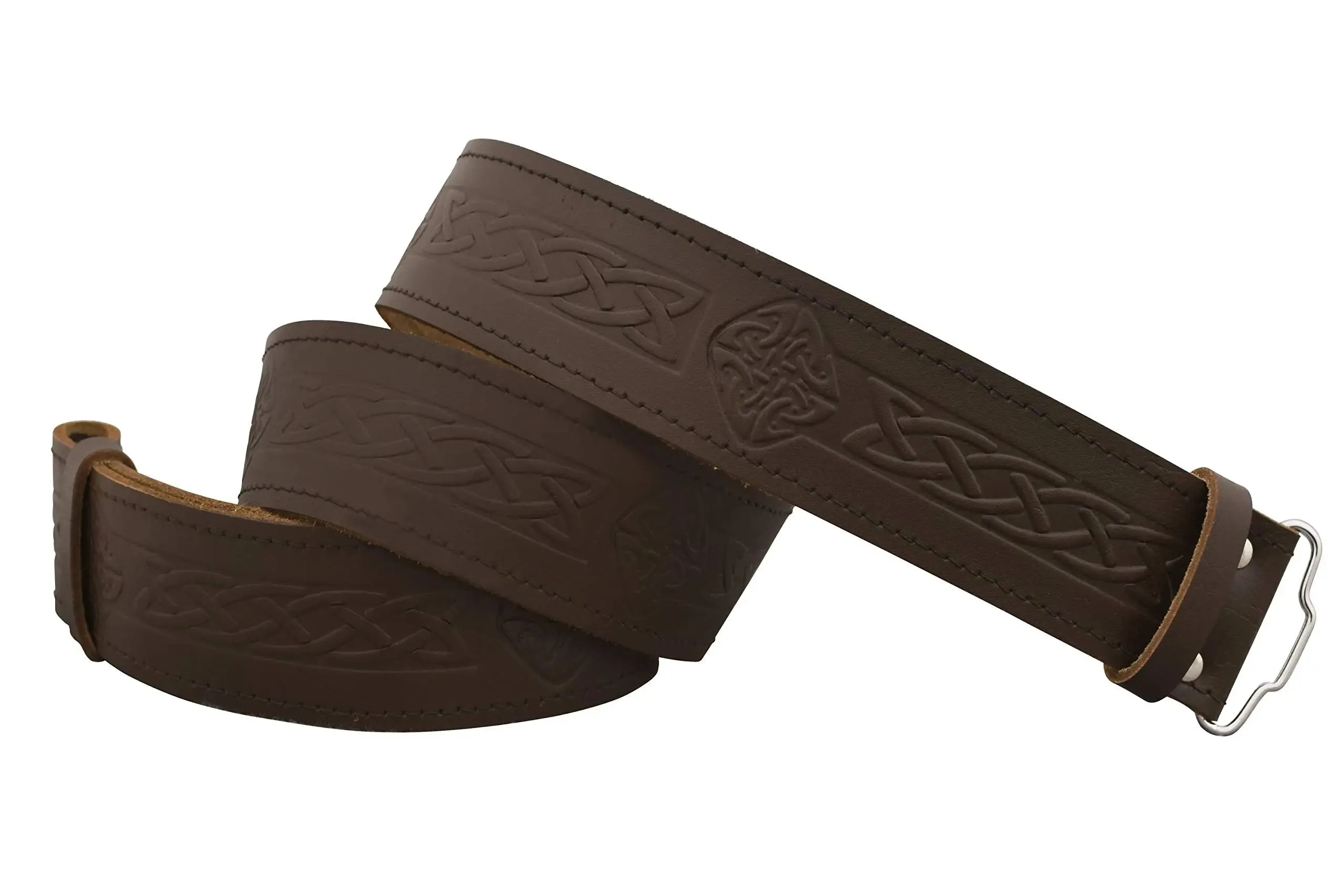 Celtic Swirl Brown Leather Kilt Belt