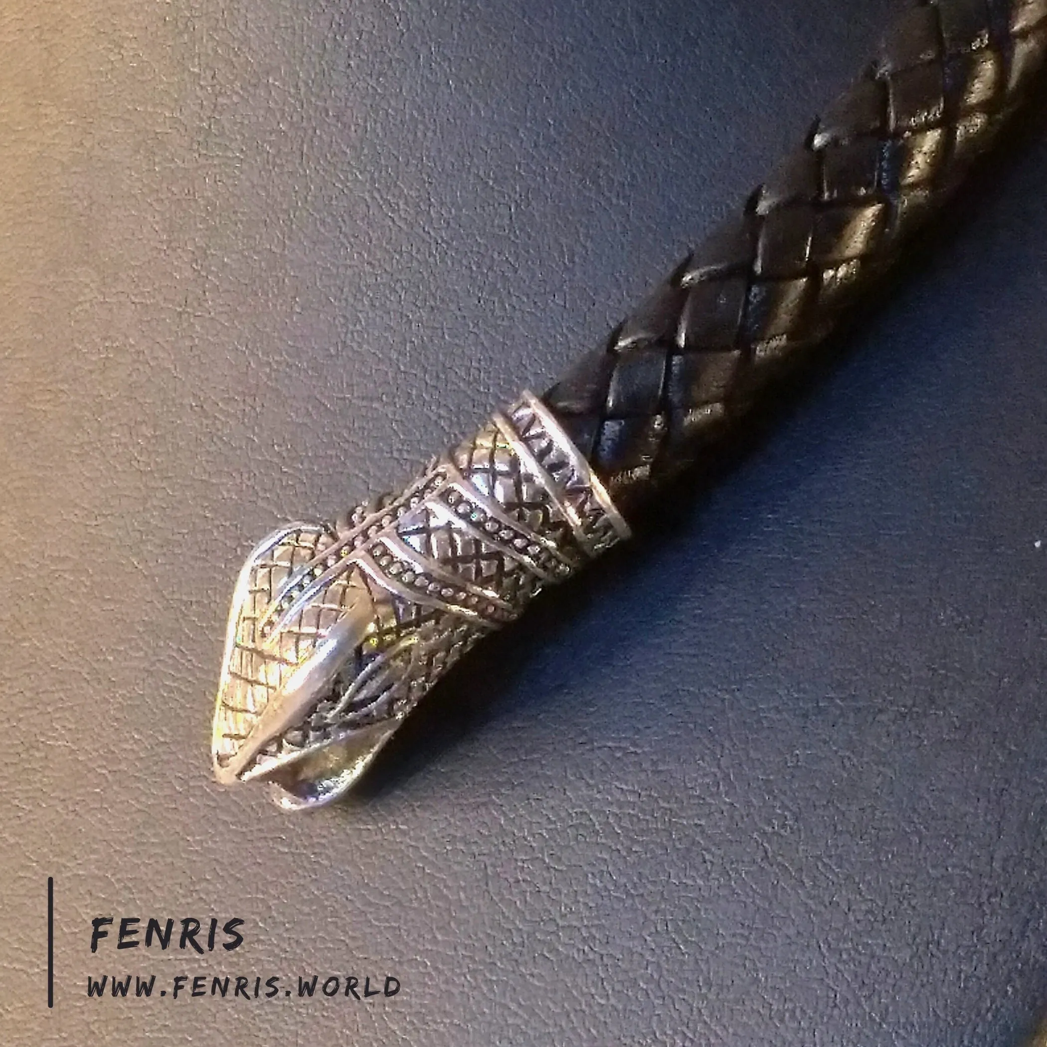 Celtic Torc Silver Snake Black Leather | Fenris