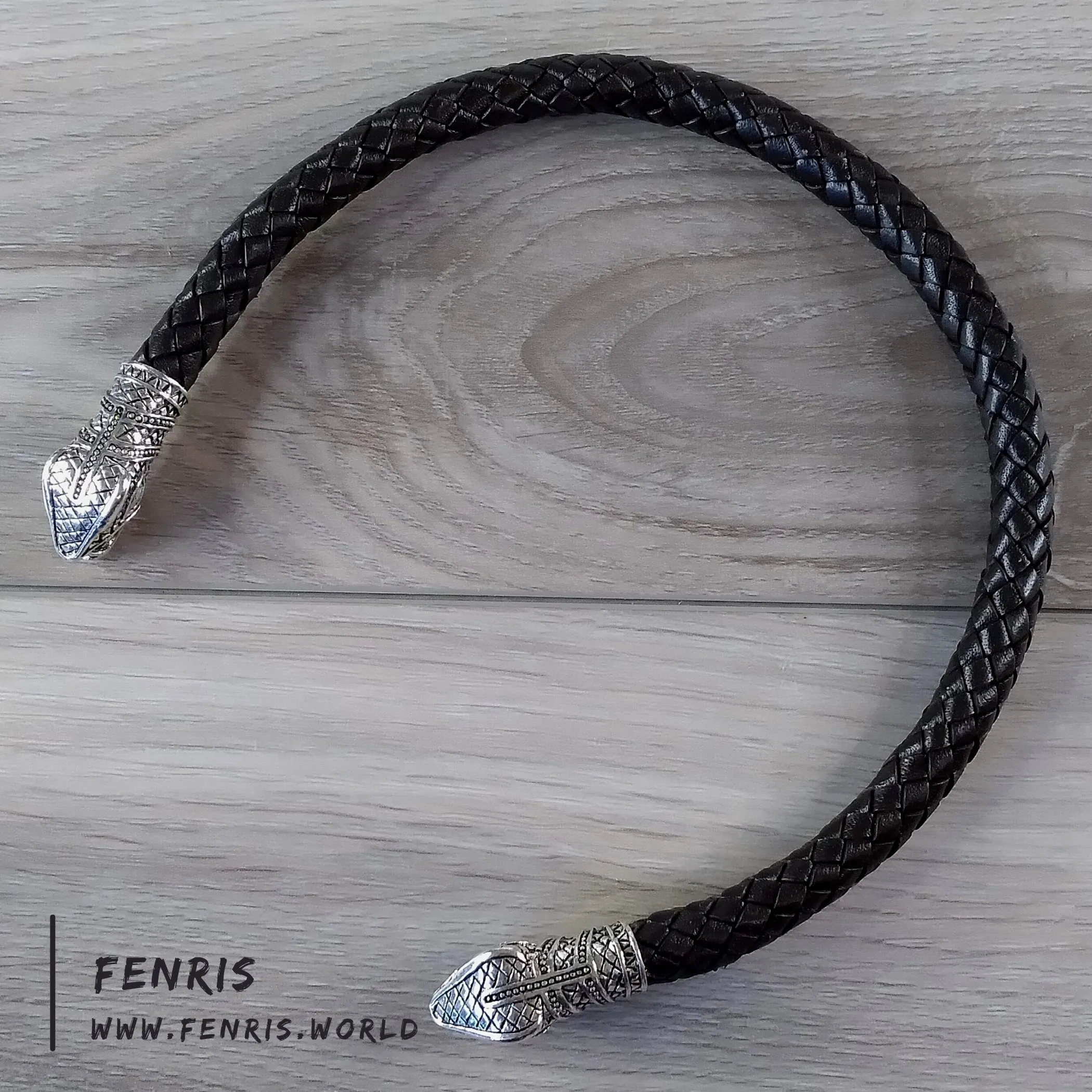 Celtic Torc Silver Snake Black Leather | Fenris