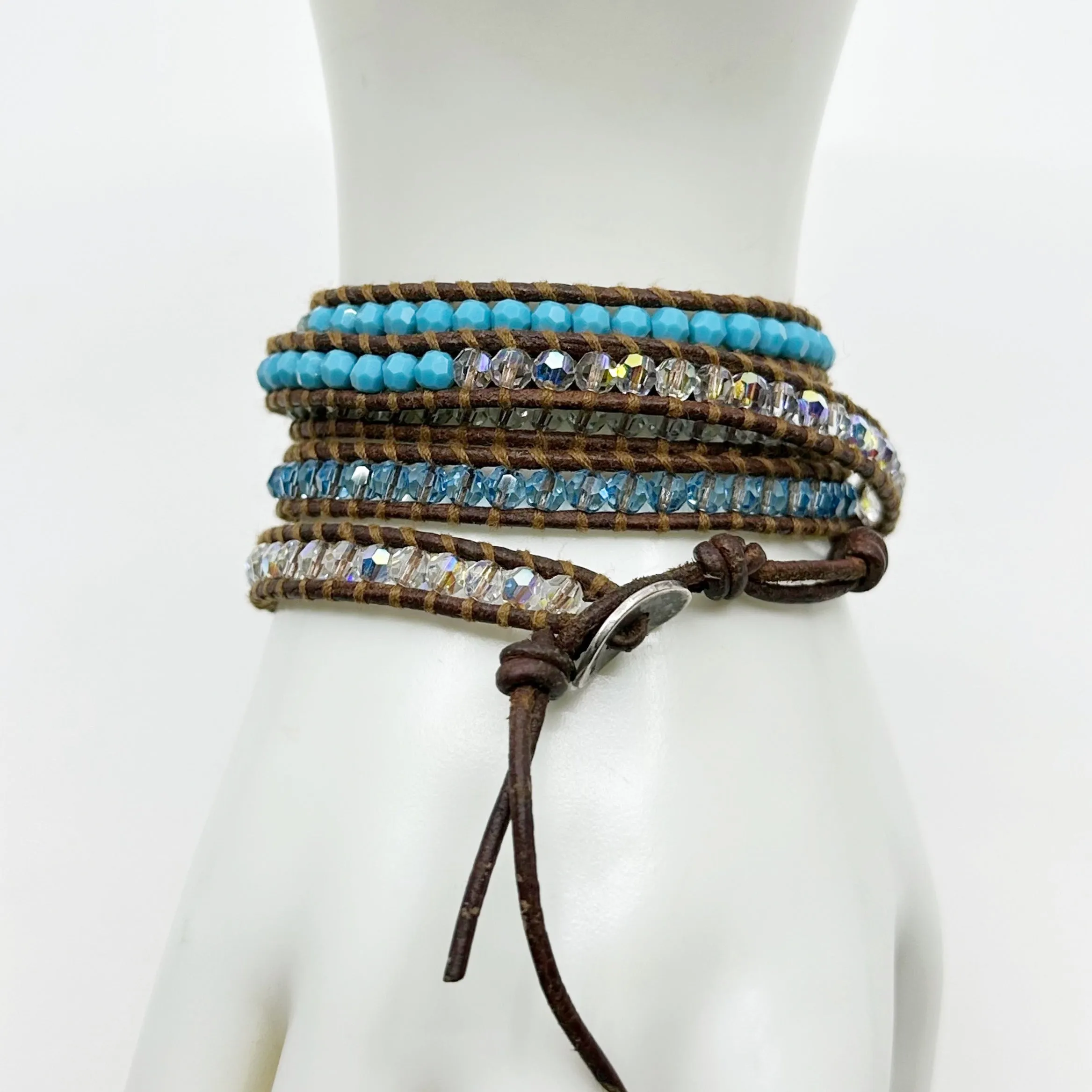 Chan Luu Sterling silver glass & crystal wrap leather bracelet