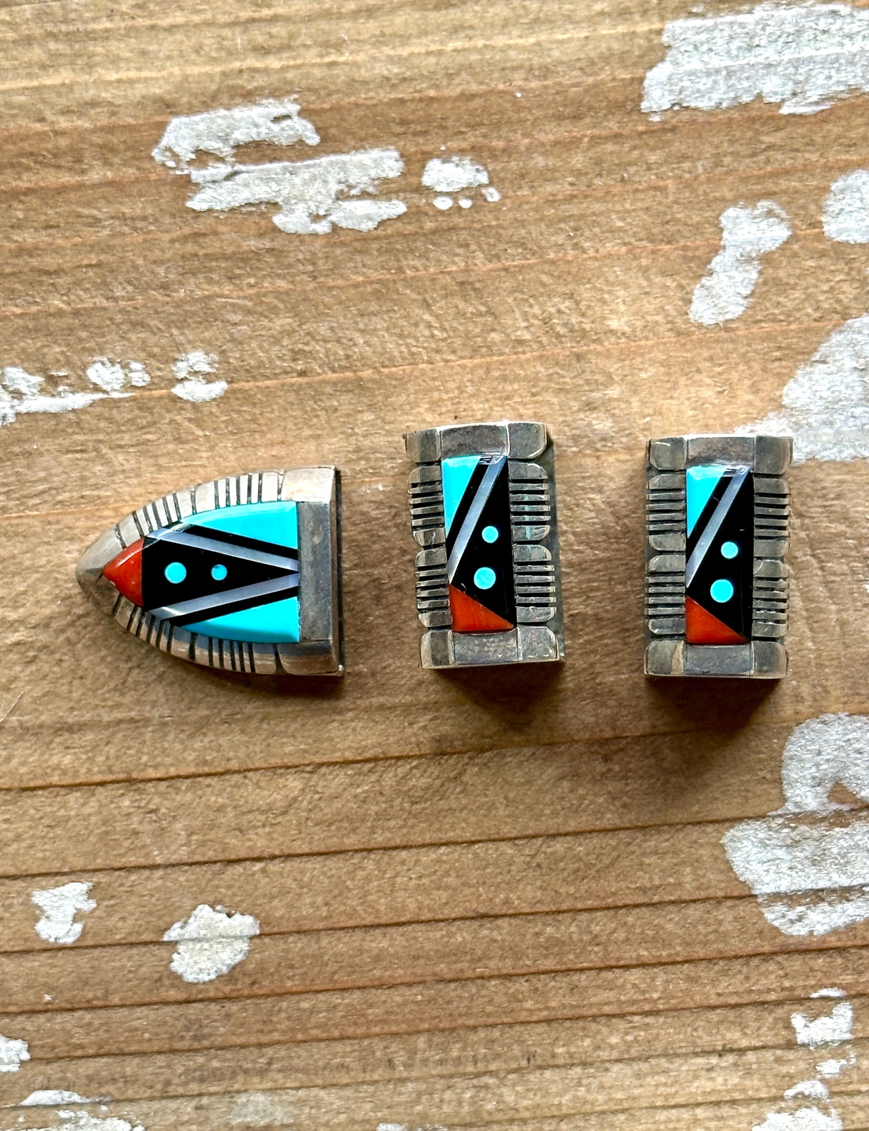 CHESTER C BENALLY Inlay Ranger Belt Buckle Navajo Set