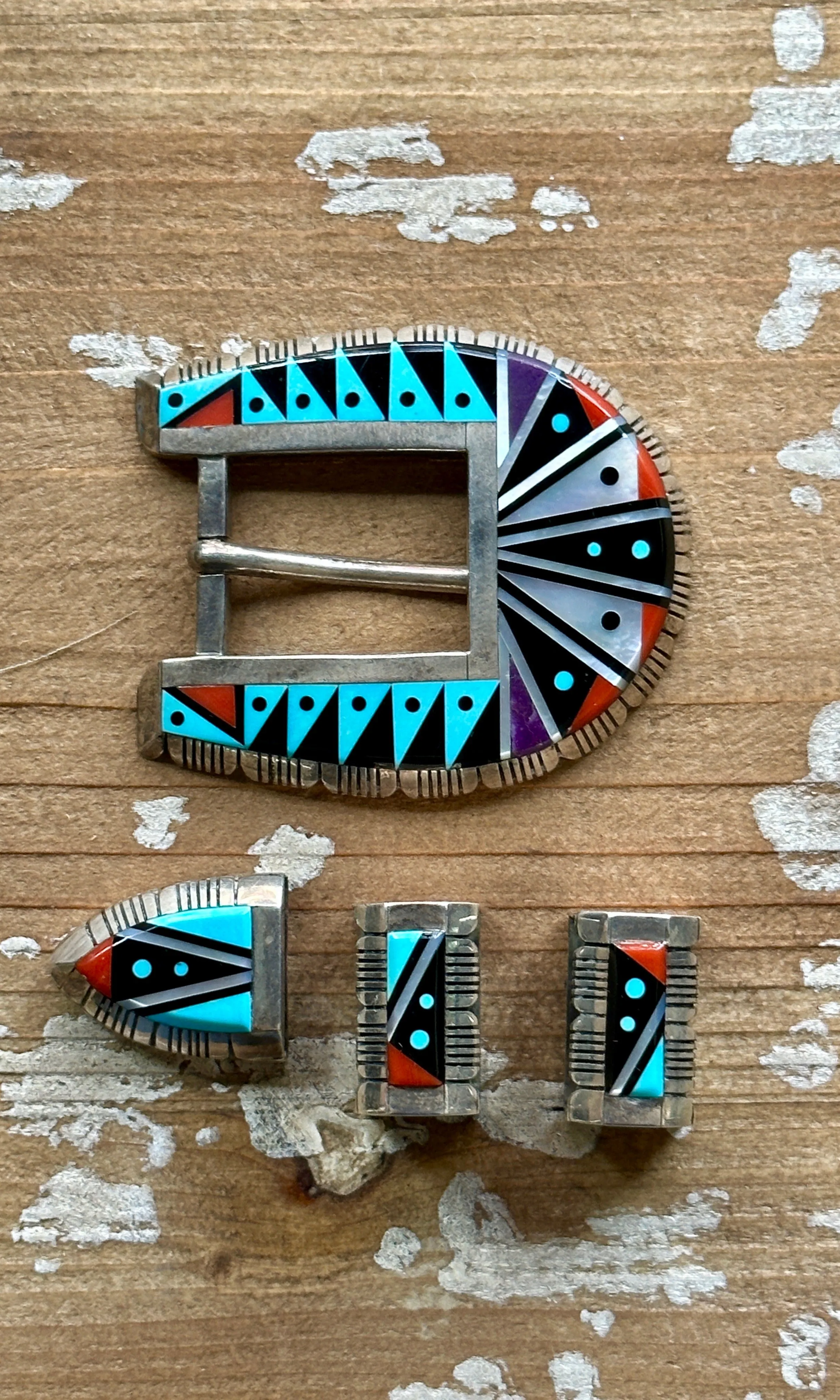 CHESTER C BENALLY Inlay Ranger Belt Buckle Navajo Set