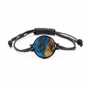 Circle Wood Resin Bracelet - Miss (Teal & Gold, 589467)