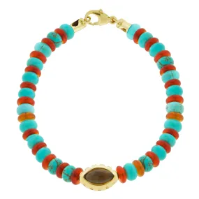 Citrine Eye of the Idol Carnelian/Turquoise Bead Bracelet with Clasp