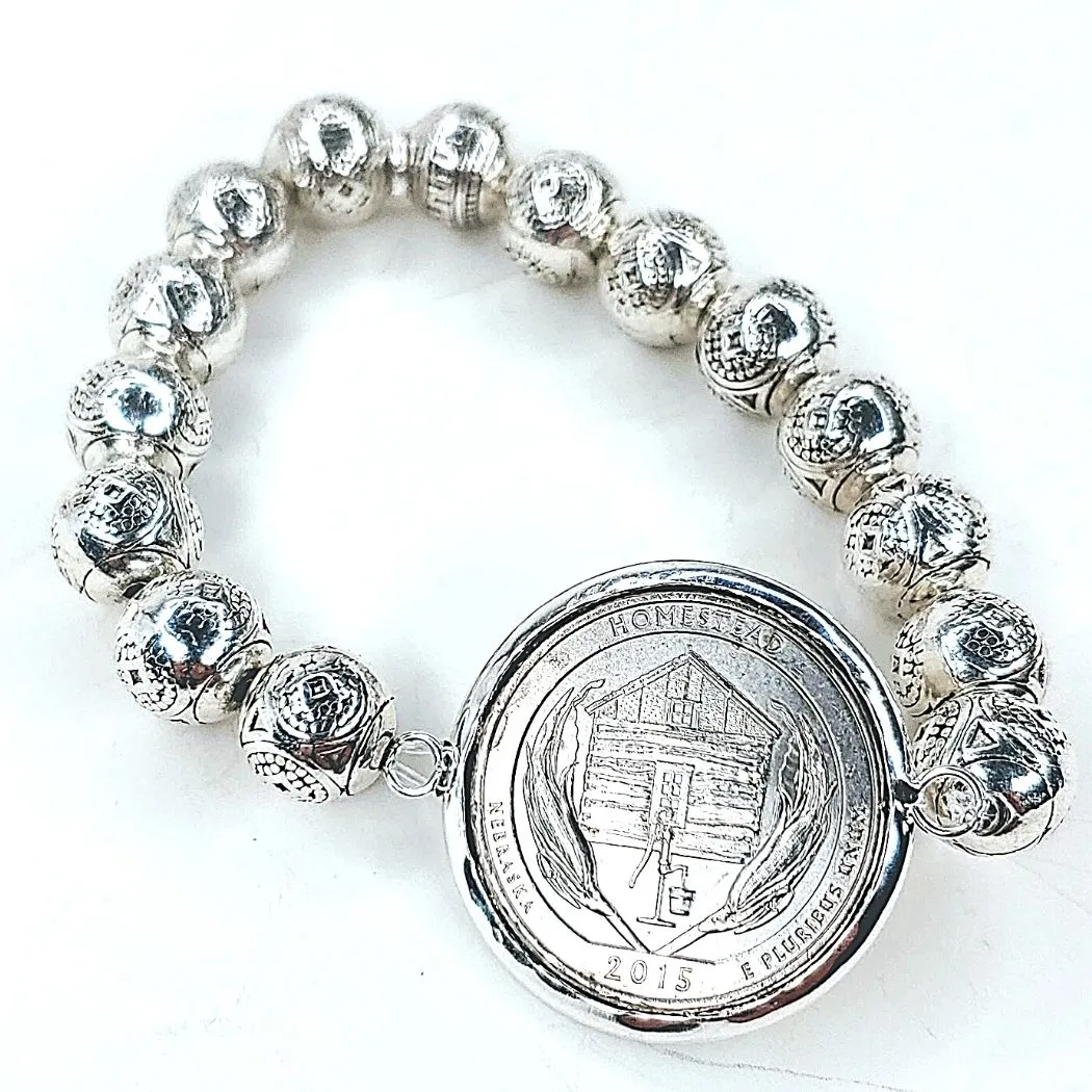 Coin Bracelet Silver Beaded