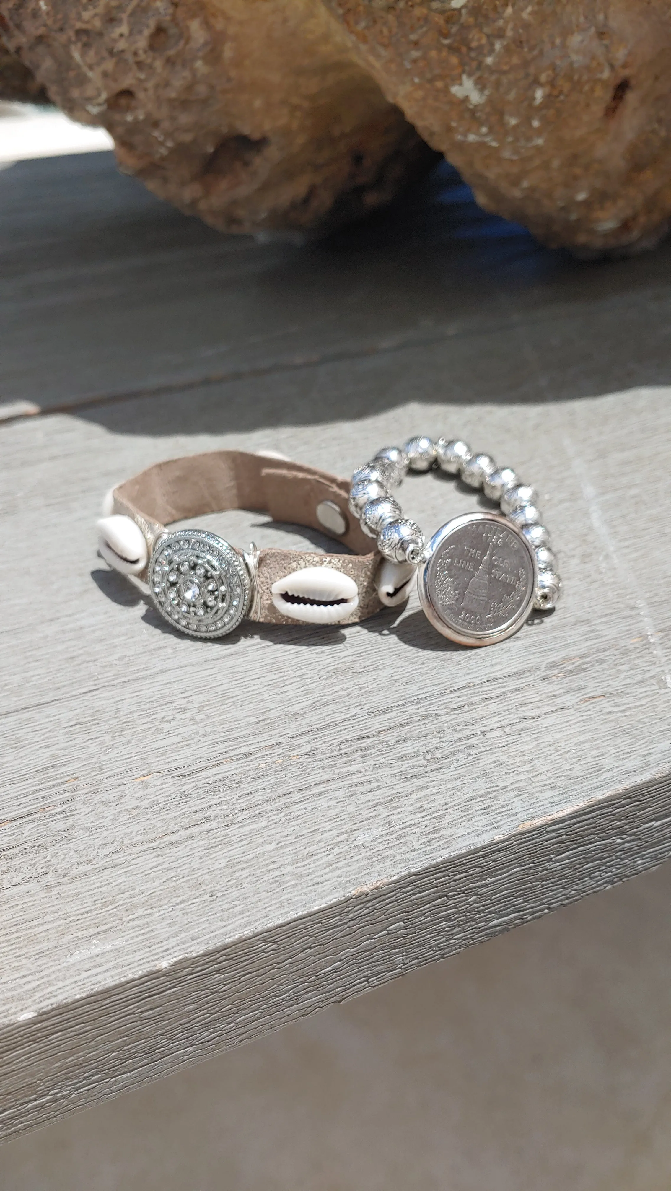 Coin Bracelet Silver Beaded