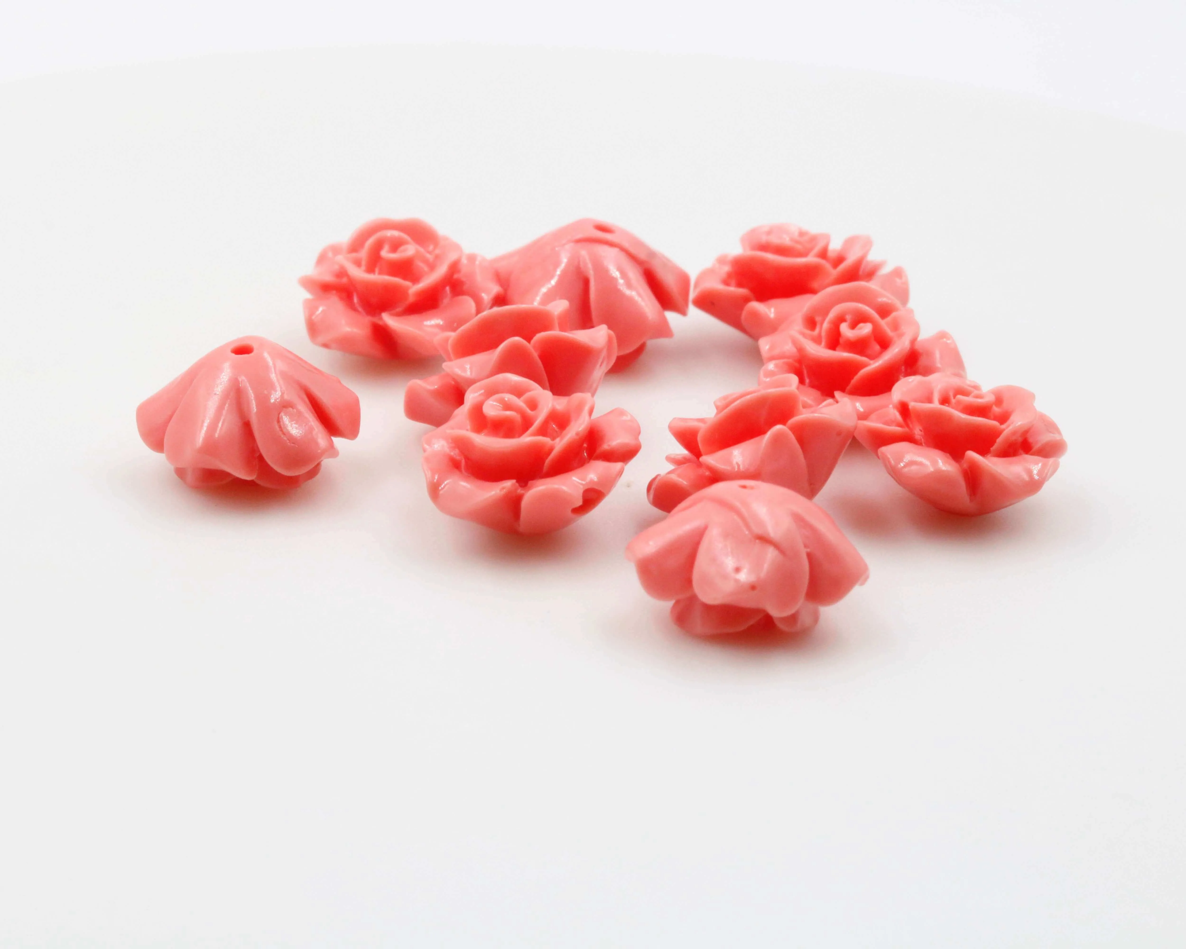 Composite Coral Flower Beads Coral Beads Half Drilled Bead Red Flower Gemstone Pink Flower Resin Coral Flower Gem DIY Jewelry 12mm SKU: 115688