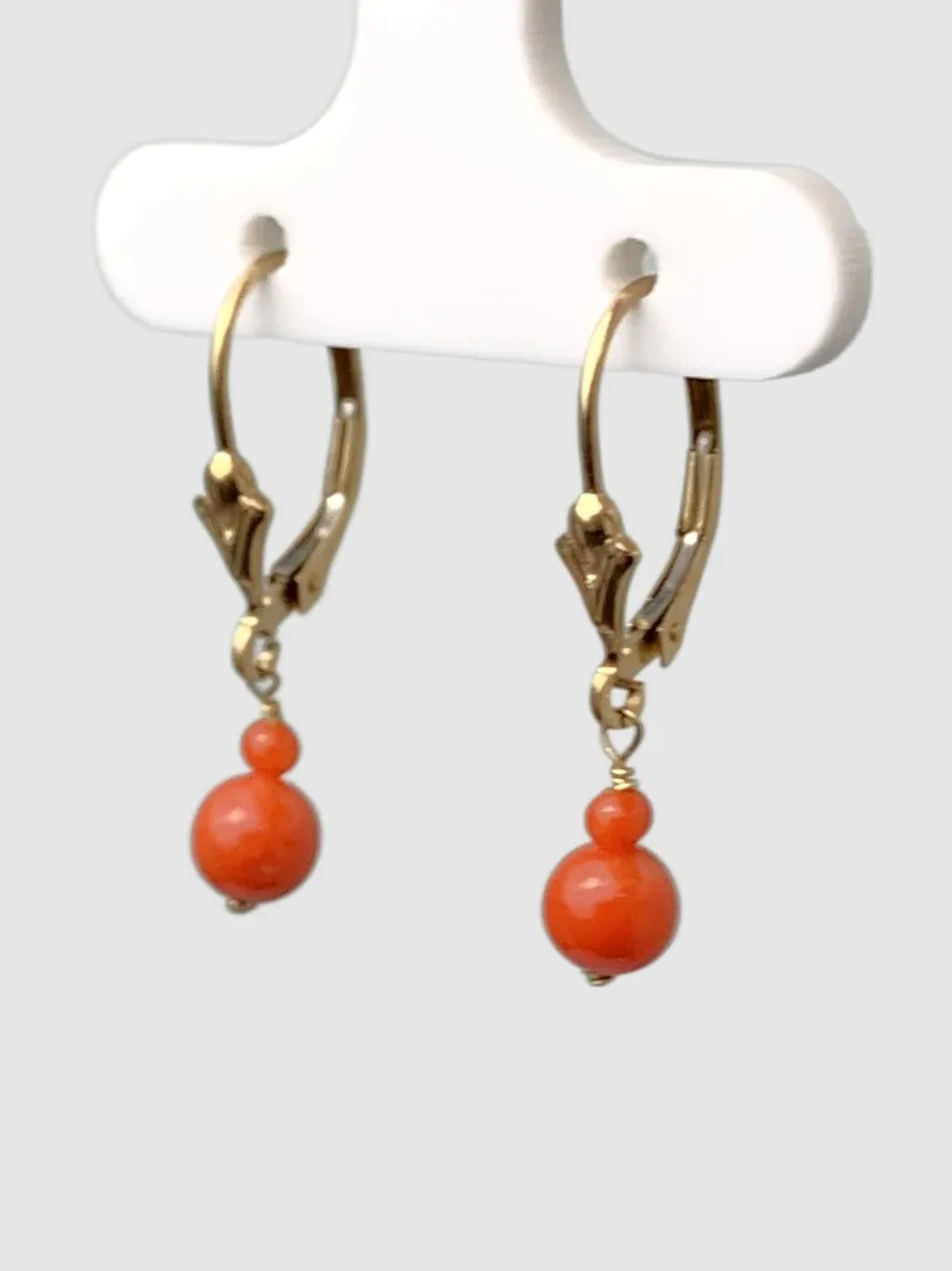 Coral 2 Bead Drop Earrings in 14KY - EAR-020-WIREGM14Y-CRL