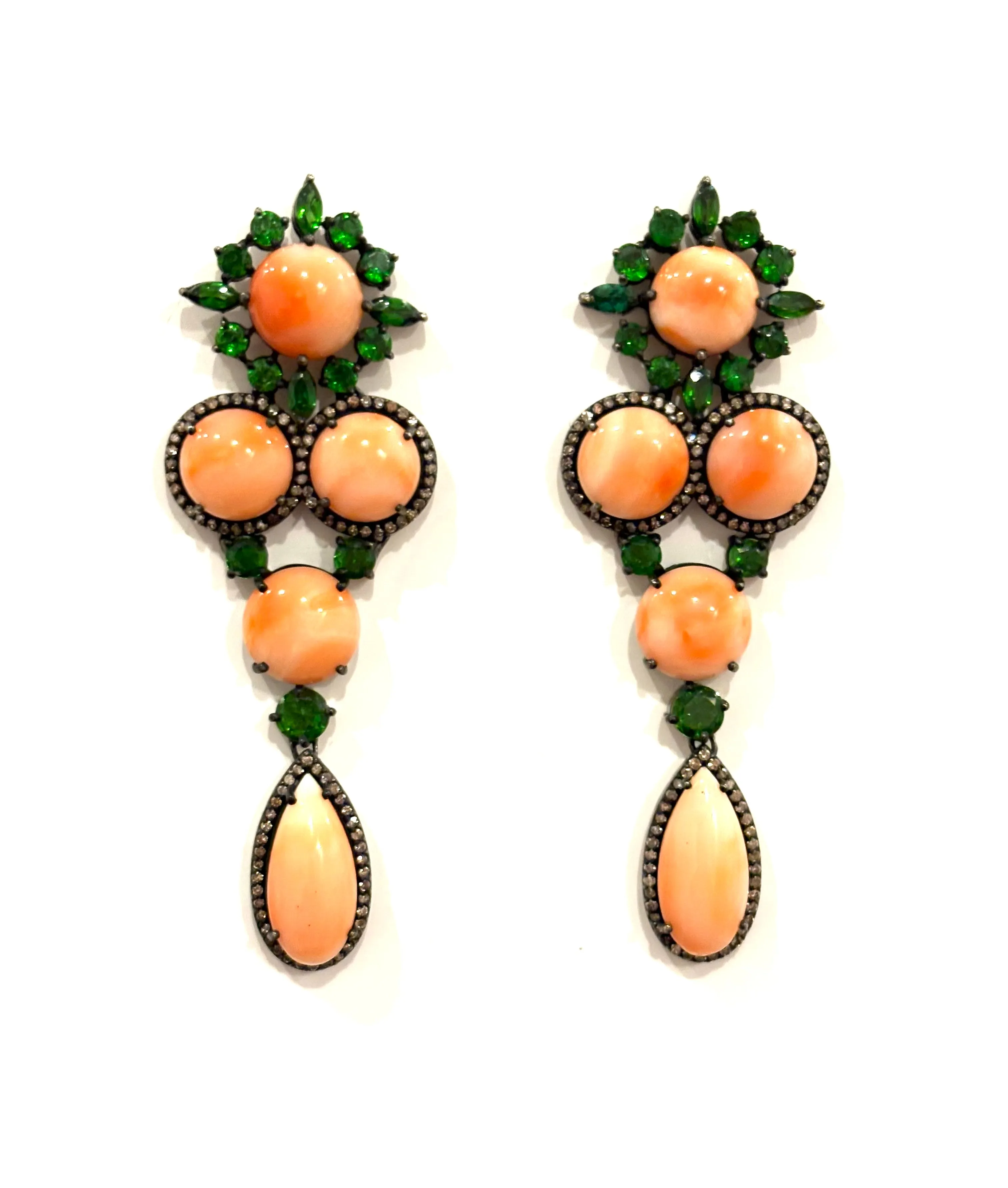 Coral & Tsavorite Earrings