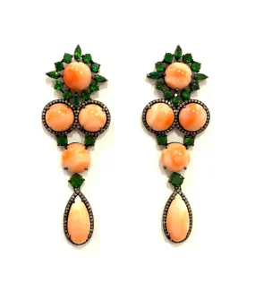 Coral & Tsavorite Earrings