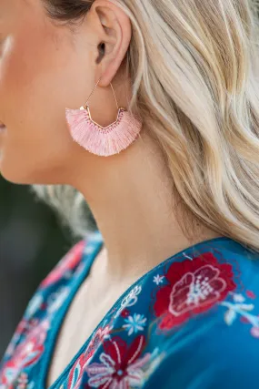 Coral and Gold Fan Shaped Tassel Earrings