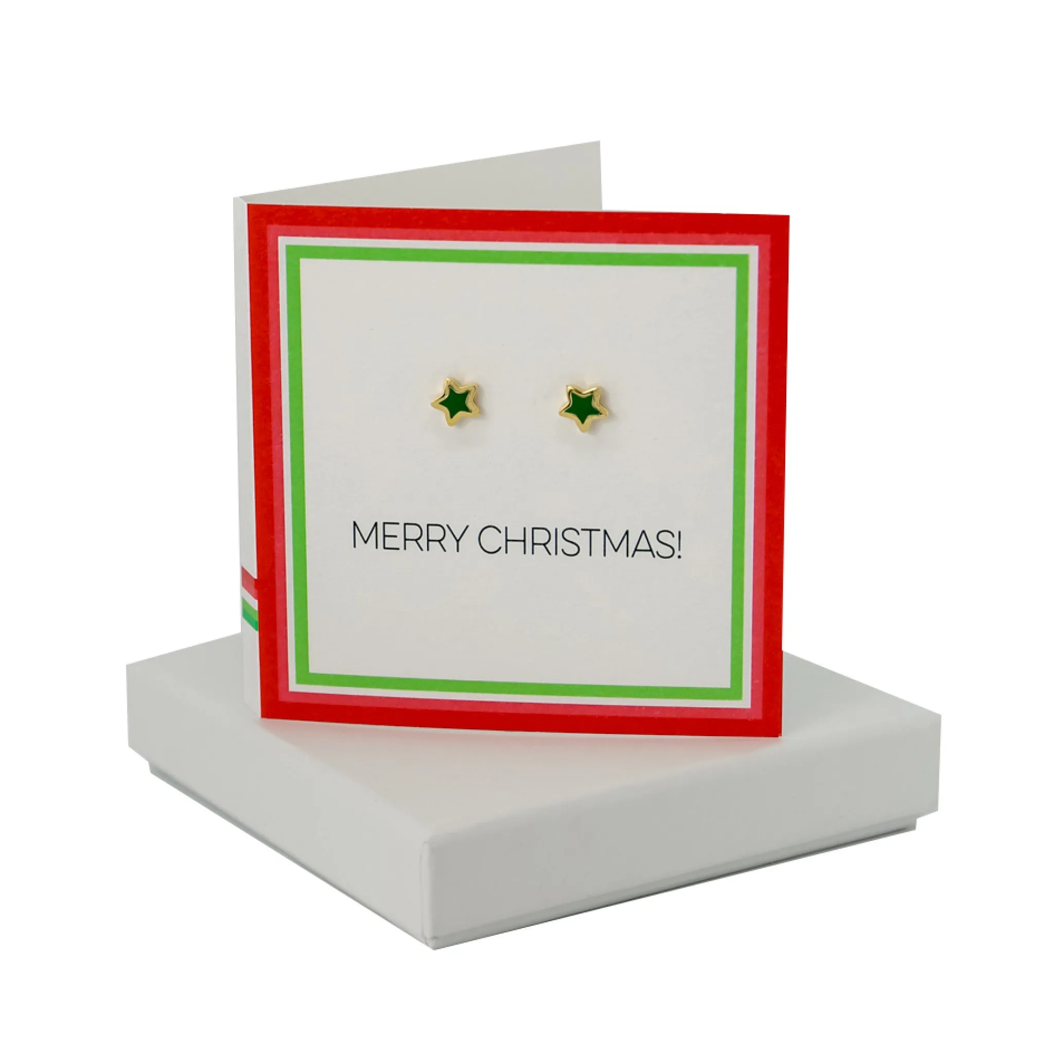 Coral And Mint Merry Christmas Card- Green Enamel Star Studs