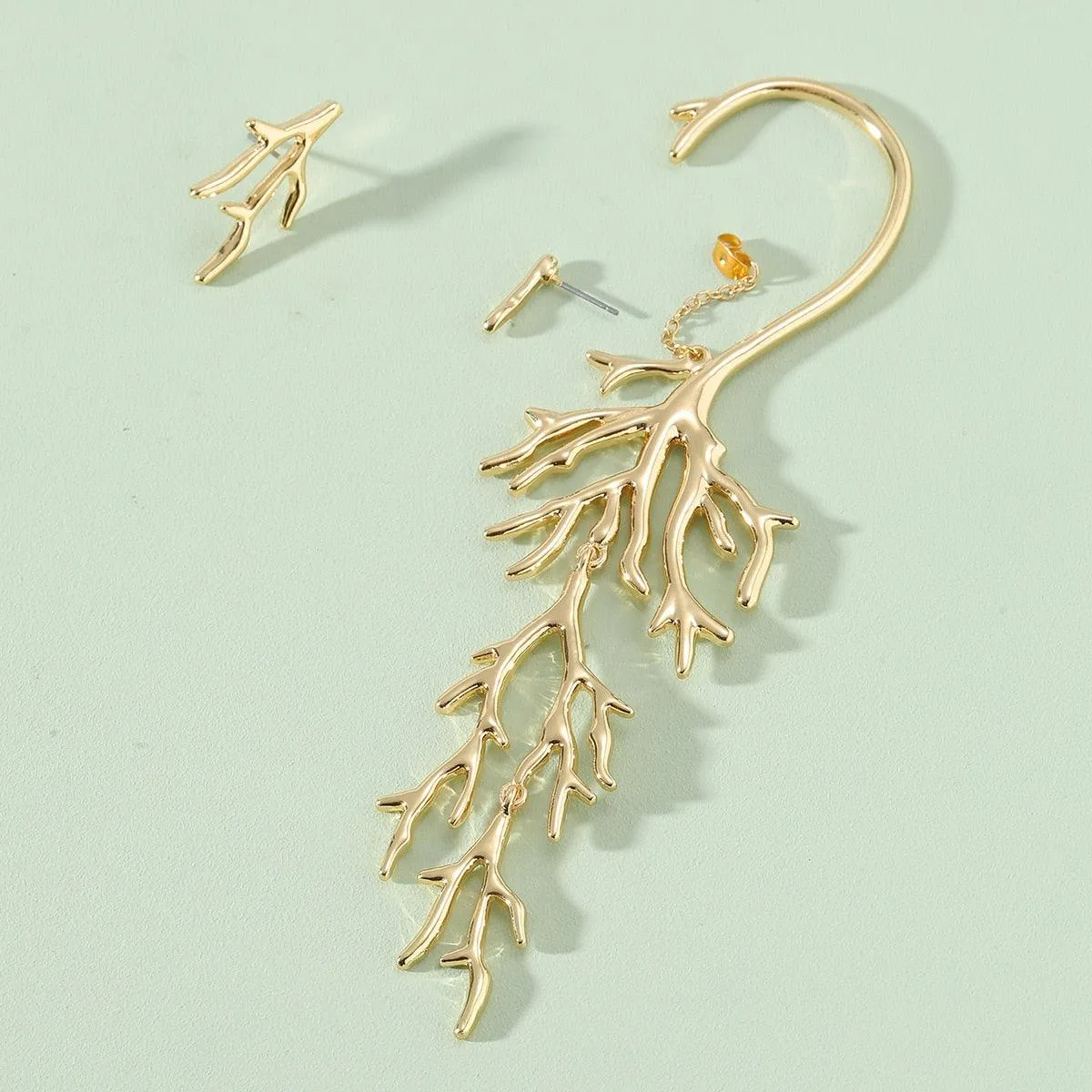 Coral Asymmetric Chain Set Earrings