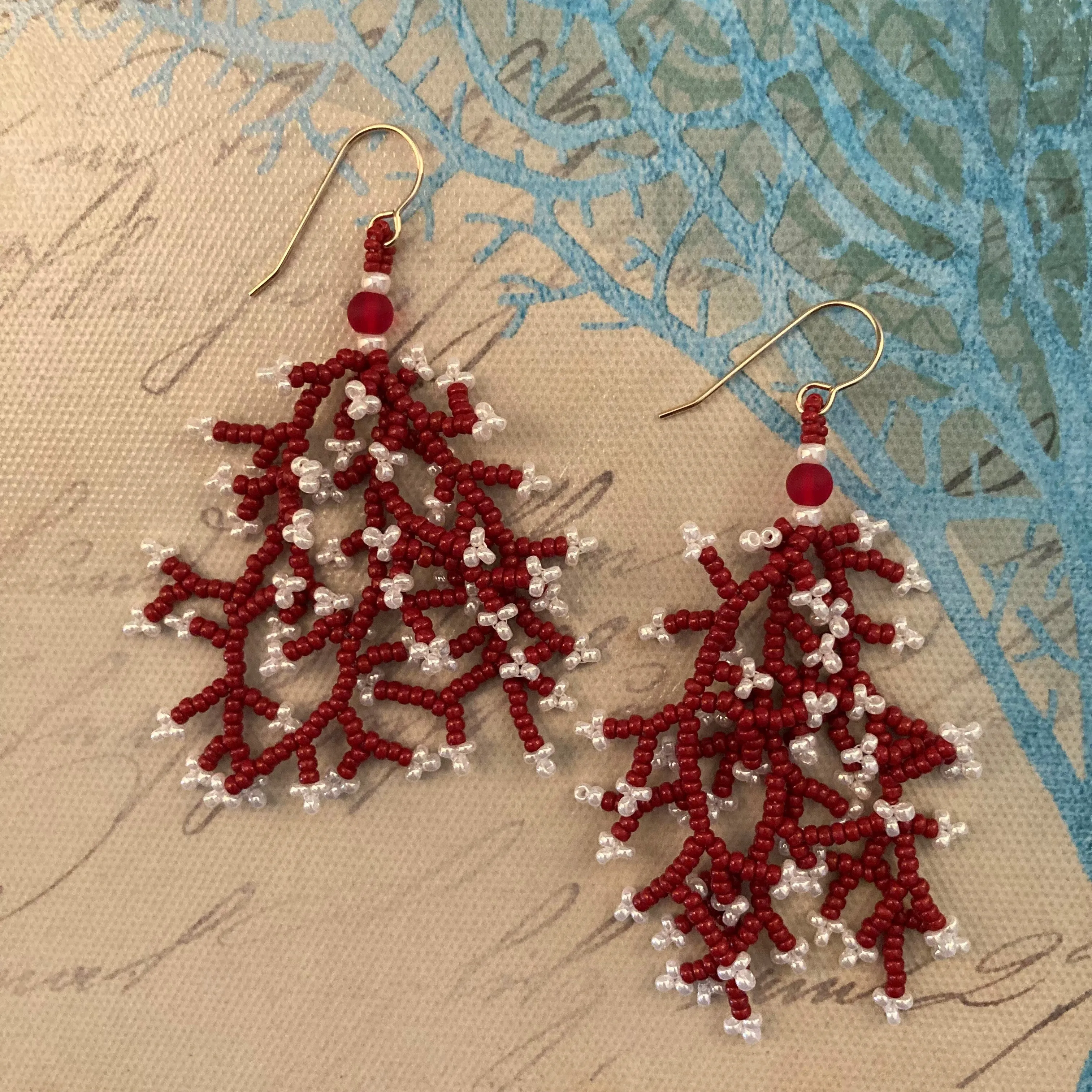 Coral Branch Seed Bead Earrings