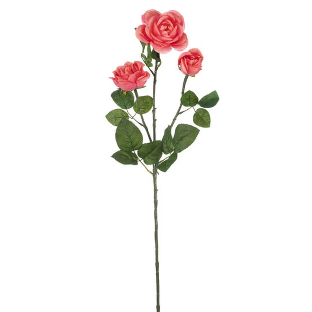 Coral Cabbage Rose With 3 Flowers, 31in