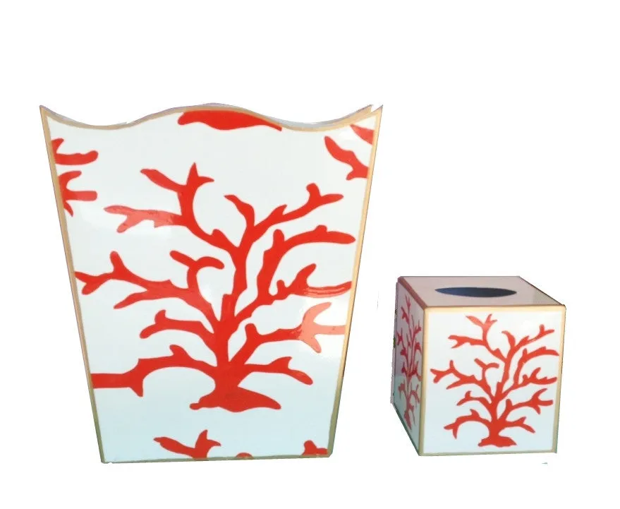 Coral Coral Wastebasket and Tissue Box