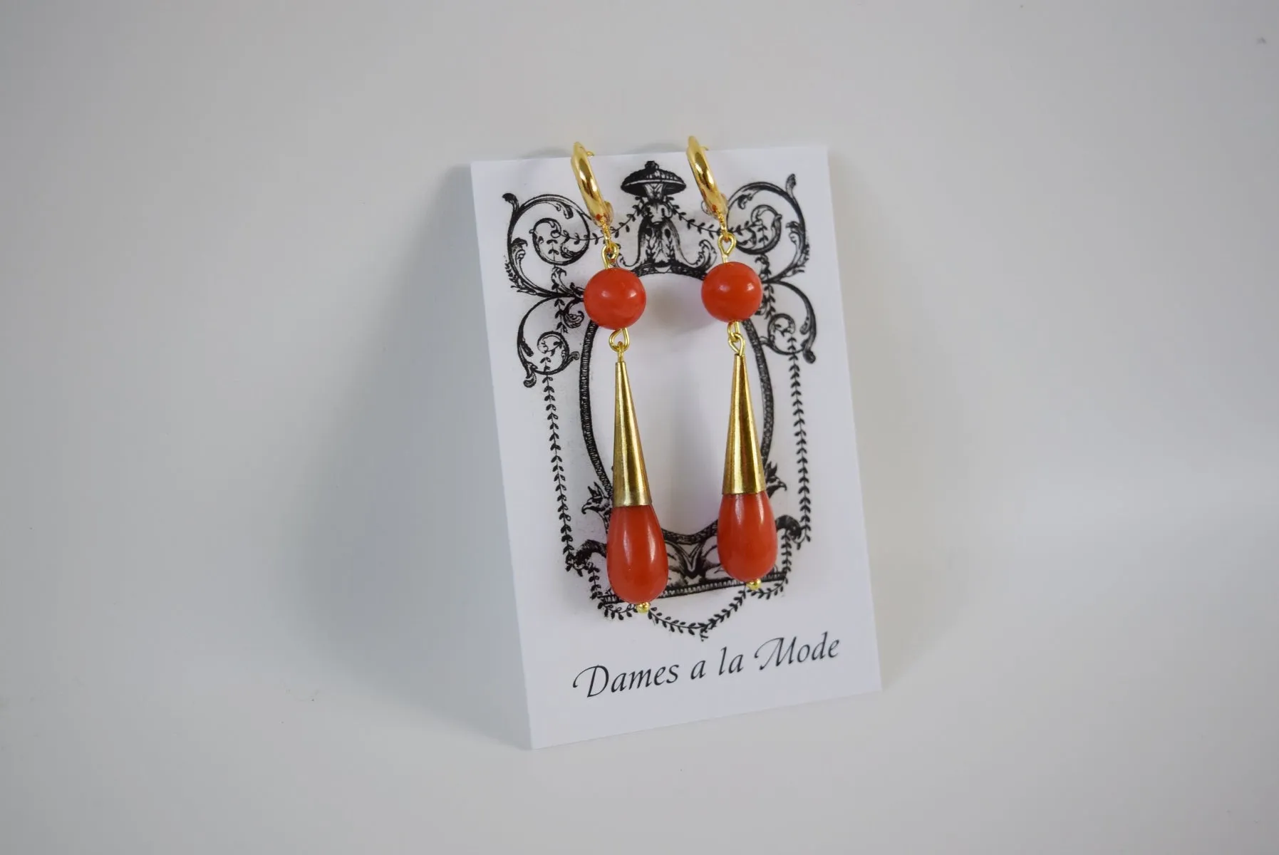 Coral Double Teardrop Earrings