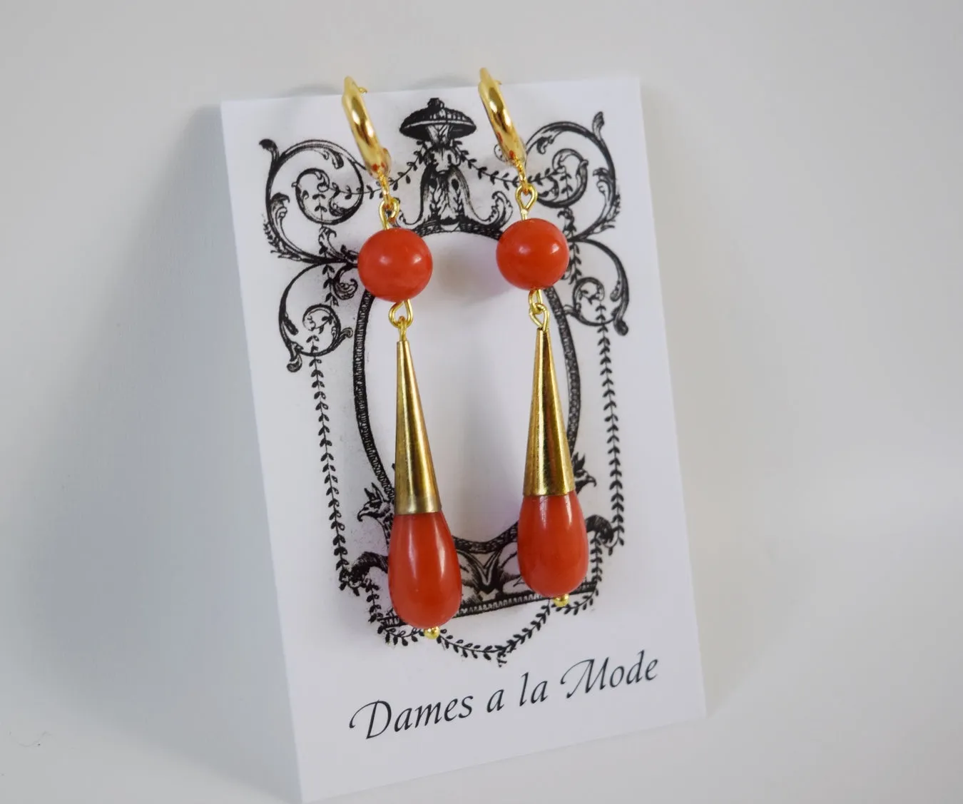 Coral Double Teardrop Earrings