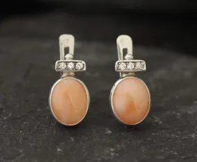 Coral Earrings - Pink Vintage Earrings - Coral Silver Earrings