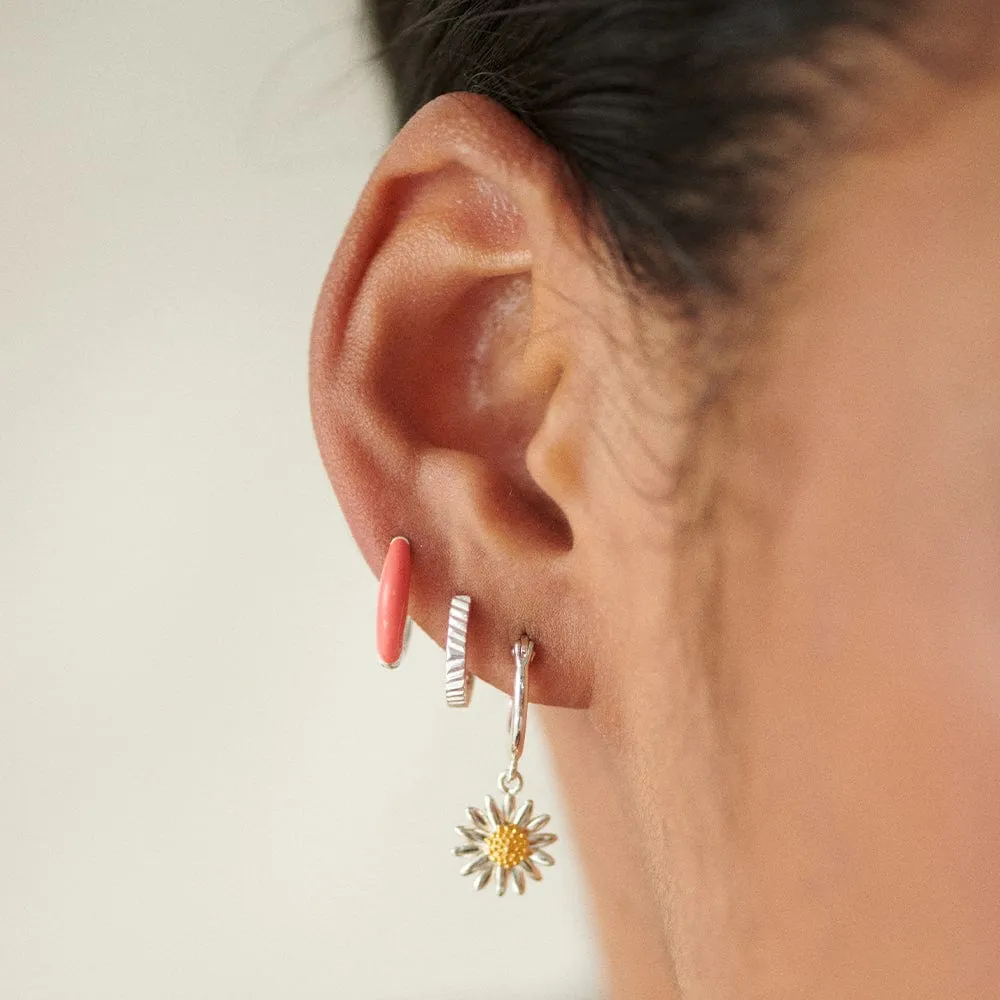 Coral Huggie Hoop Earrings Sterling Silver