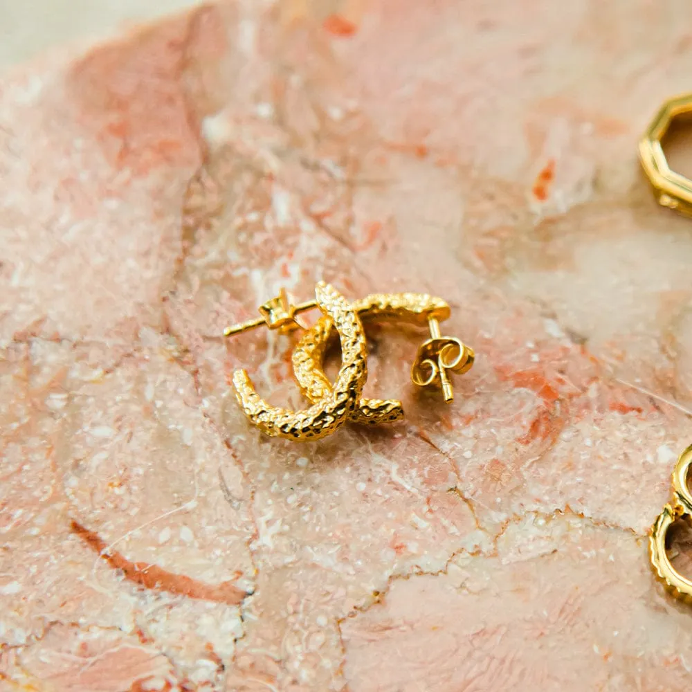 Coral Midi Hoop Earrings 18ct Gold Plate